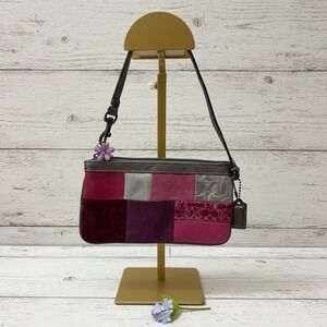 Coach Patchwork Wristlet Pink Suede Leather Signature Small Bag Y2K